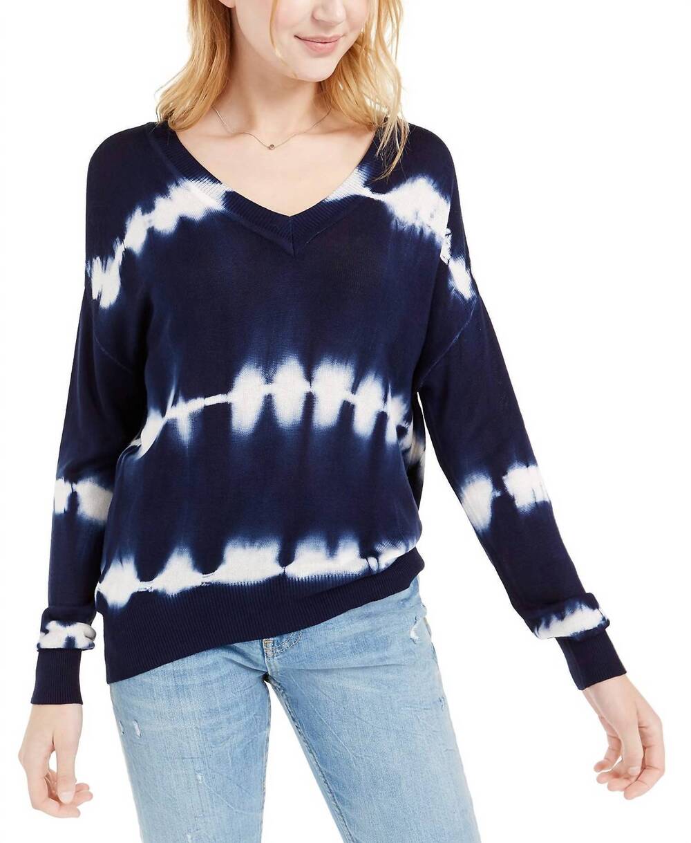 NEW CRAVE FAME juniors tie-dyed pullover sweater in blue